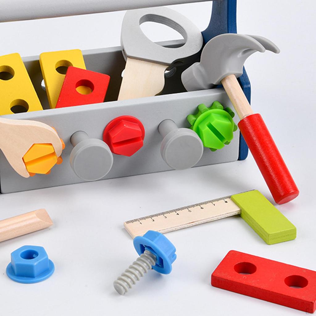 Wooden Toddlers Tool Set, Montessori Construction Toys, Role Play Model Building Kits for