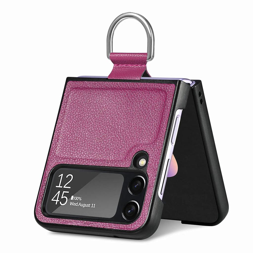 Fall Protection Ring Holder Leather Case for Samsung Galaxy Z Flip 4 5 6 flip6 Flip5 Flip4 Flip3 Flip 3 2 1 5G Zflip4 Cover
