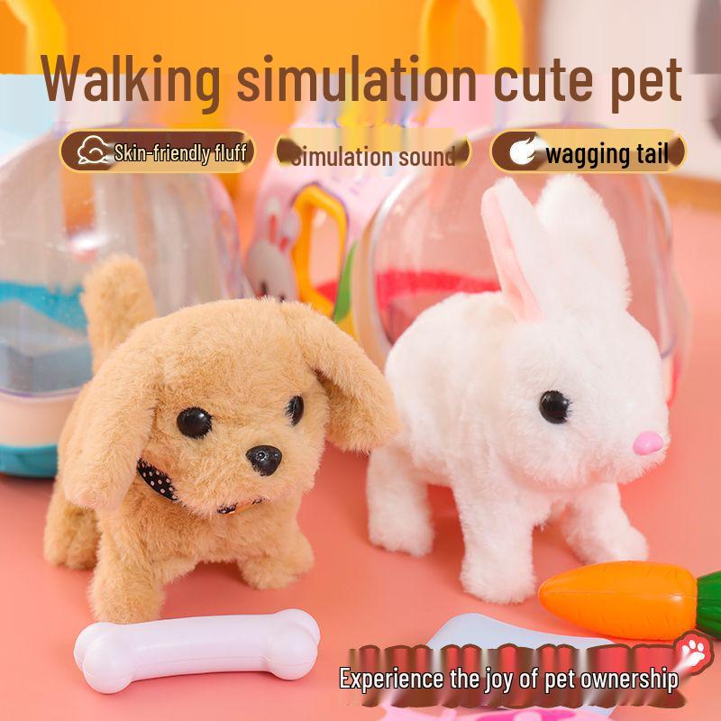 Interactive Walking and Barking Plush Puppy & Jumping Rabbit Toy for Kids