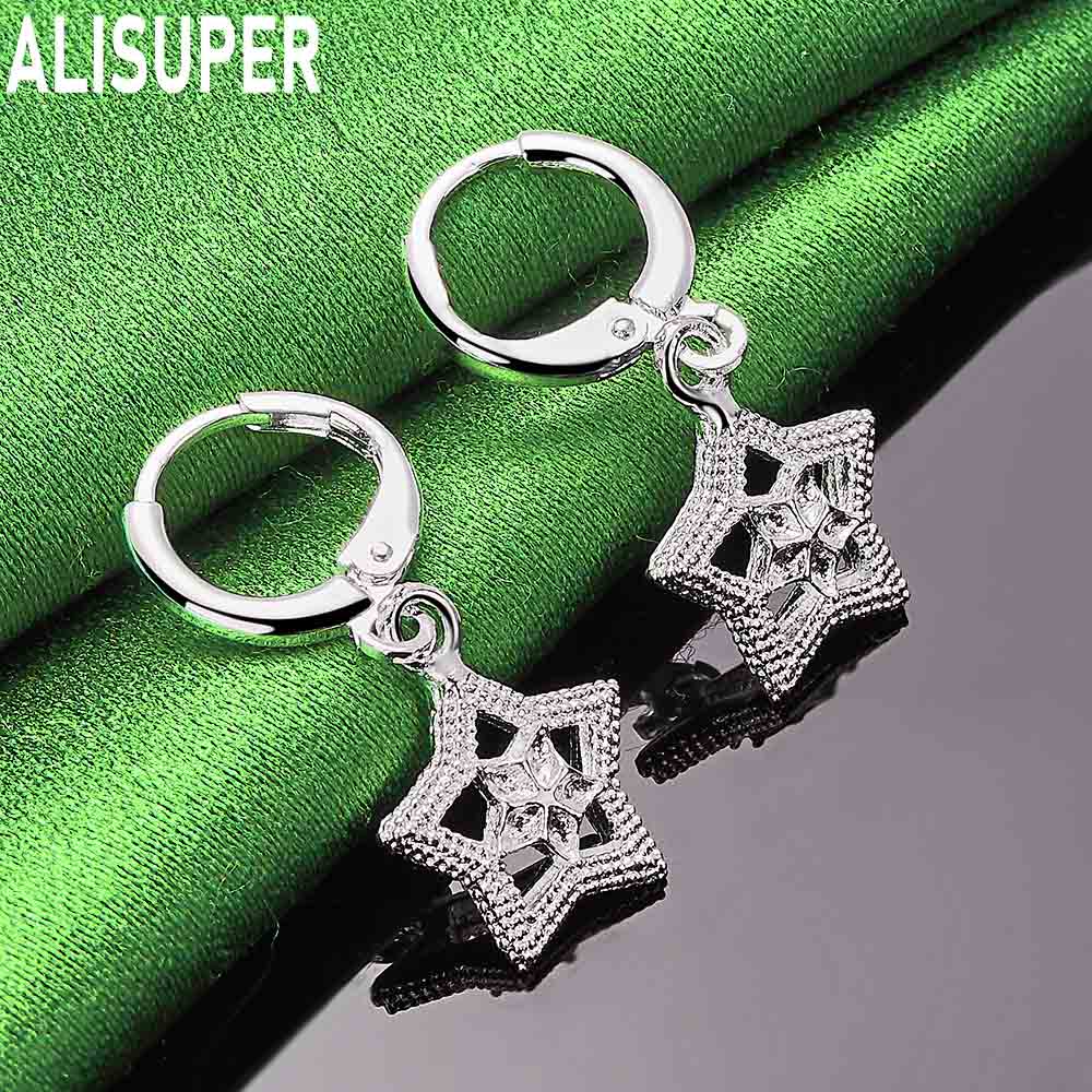 925 Sterling Silver Openwork Five-Pointed Star And Flower Earrings - Fashion Gift Jewelry