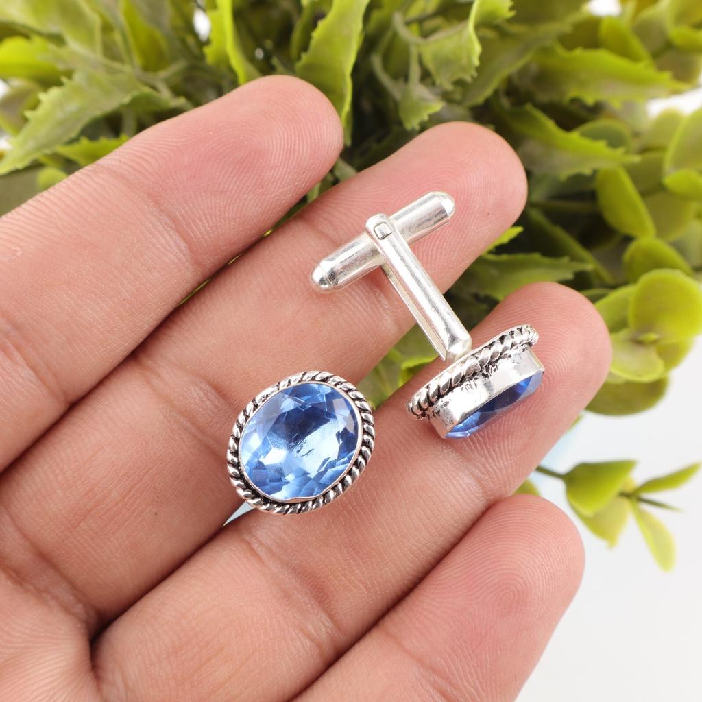 Natural Tanzanite Gemstone 925 Sterling Silver Jewelry Handmade Cufflinks 0.6" CL-1-6