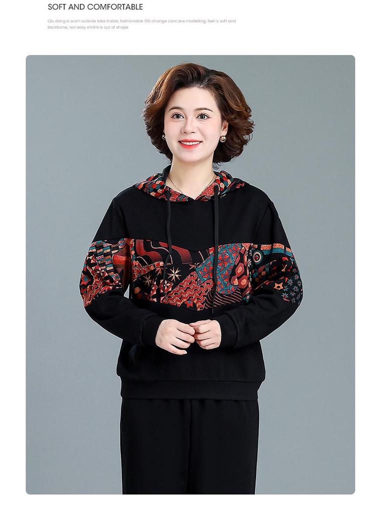 Woodpecker Autumn Sportswear Set for Middle-Aged Women – Fashionable Plus Size Two-Piece for Spring & Fall