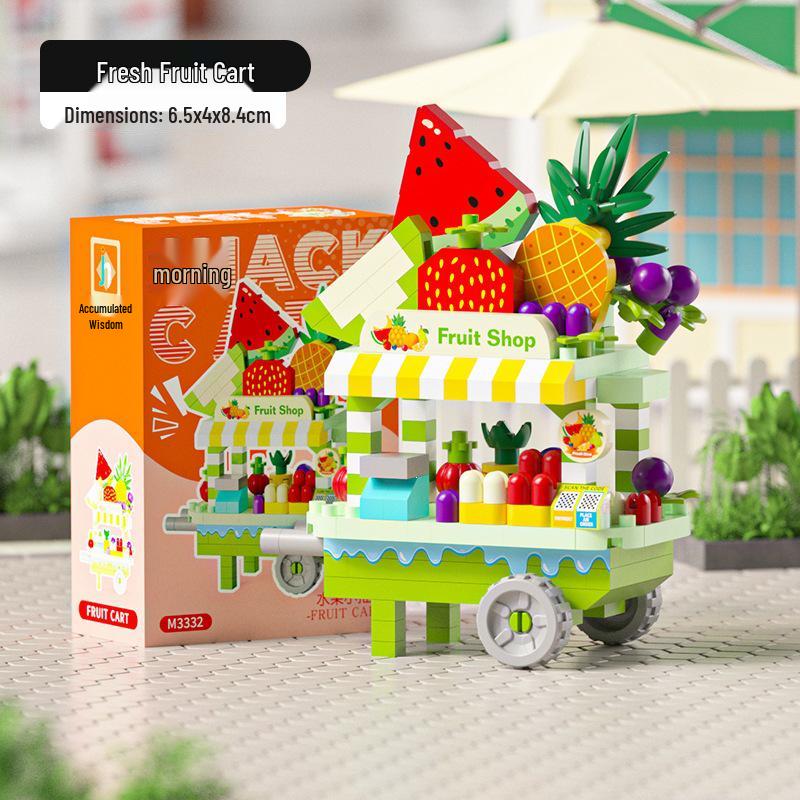 2025 New Food Street Stall Cart Model Building Blocks Toy - Birthday Gift