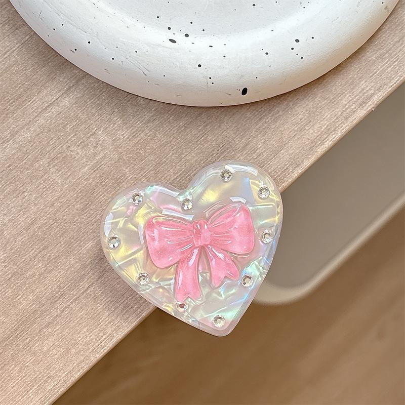 Korean Heart Bow Rhinestone Magnetic Desktop Phone Stand with Airbag Folding Finger Ring