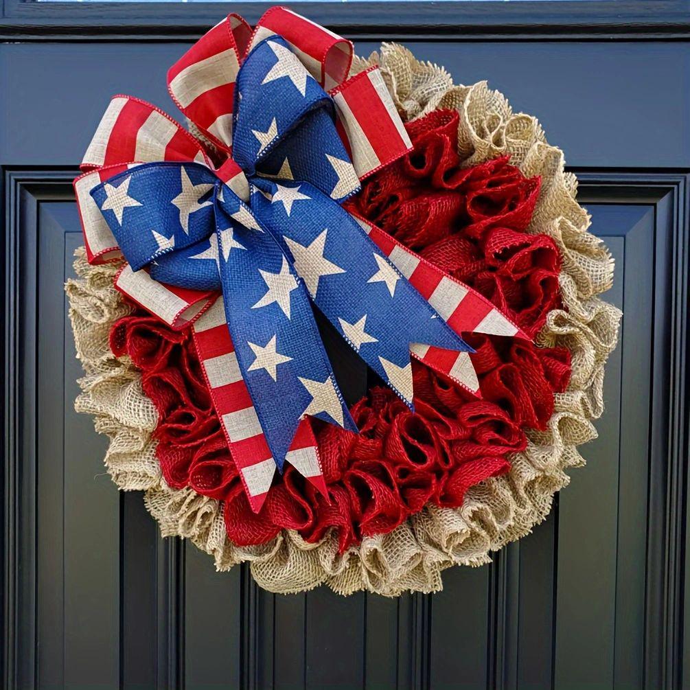 Patriotic Independence Day Wooden Door Wreath for Outdoor Home Decoration