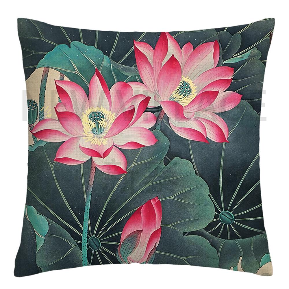 Lotus carp linen Doublesided Printed pillow cover Short plush Suitable living rooms bedrooms sofas throw cushion cover