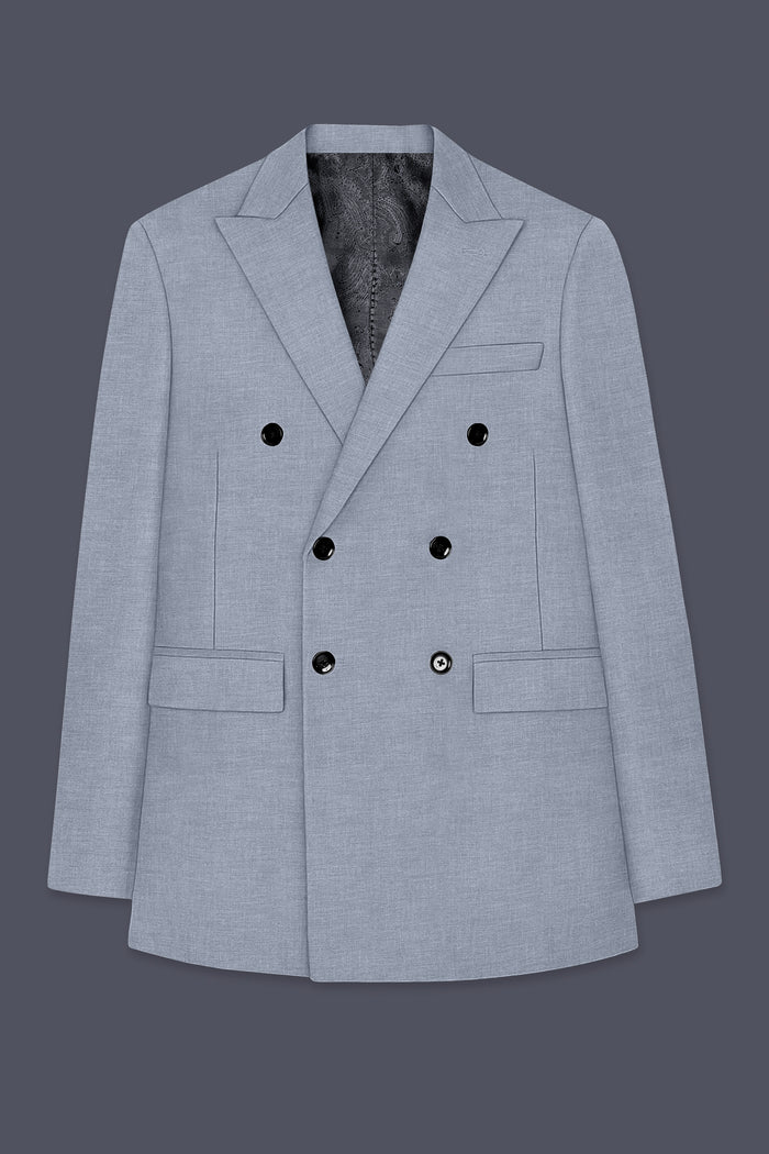 

Argento-Cadet Gray Solid Wool Rich Double Breasted Blazer 40
