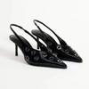 Fashion Sexy Black Pointed Toe Pumps Women Fashion Hollow Metal Decoration Brand Designer Shoes Elegant Thin Heel Slingback Dress Shoes