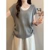 Design Sense Fake Two-Piece Drawstring Knitted Short sleeve T-shirt Flying Sleeves Top Women Summer Chubby Large Size Ice Silk Bottoming Shirt