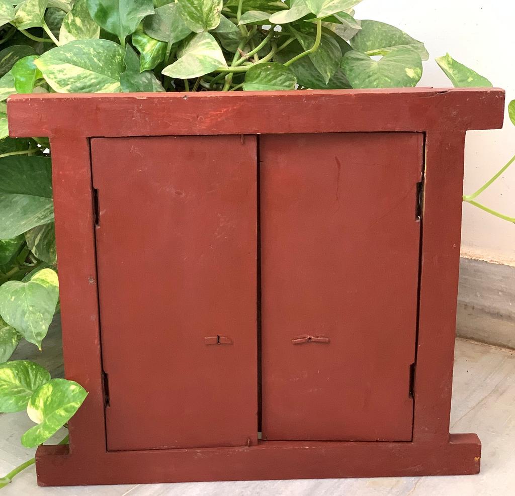 Antique Painted Indian Jharokha Window: Royal King Wall Hanging
