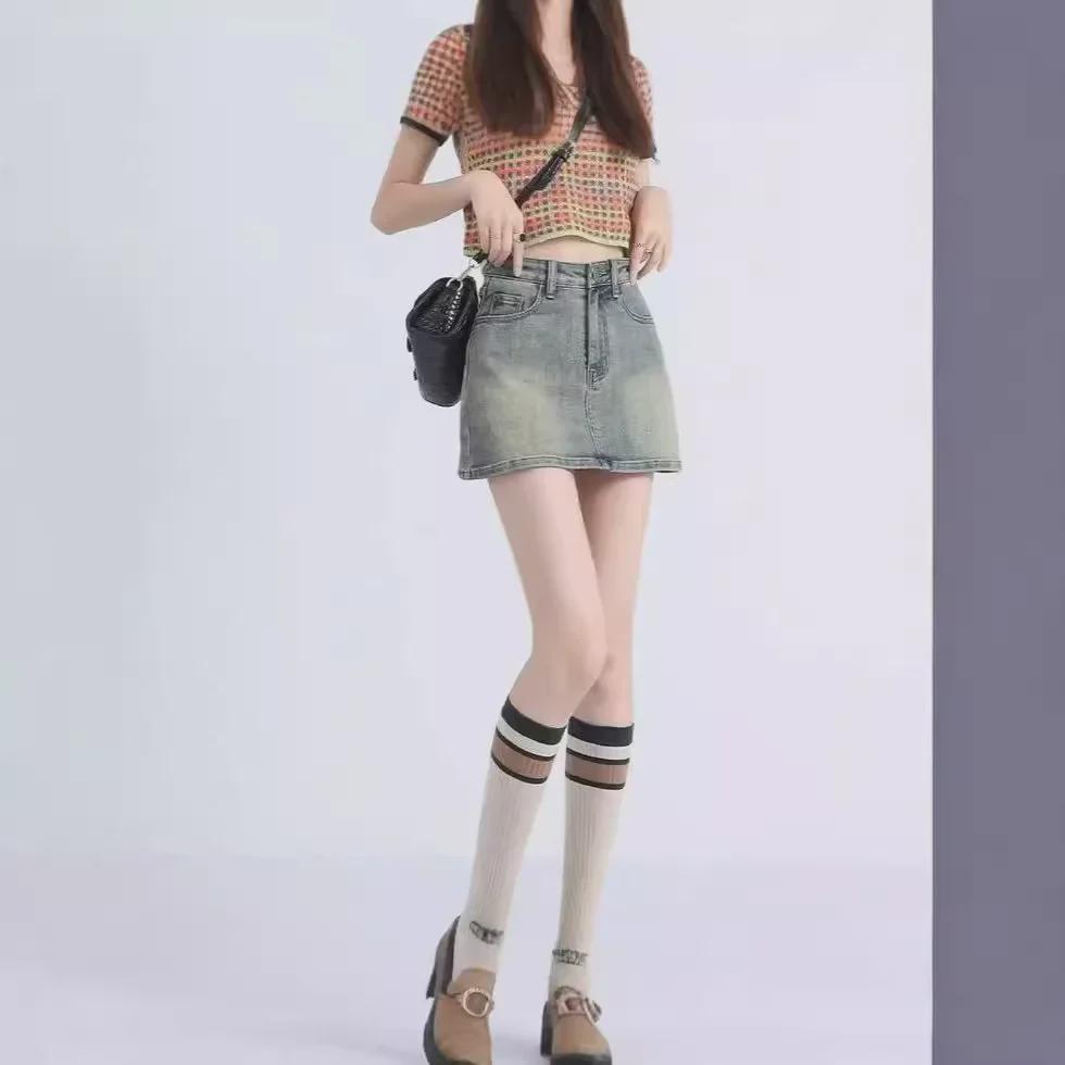 Fustă Denim Retro A-Line cu Talie Înaltă - Anti-Expunere, Croială Slim pentru Vară