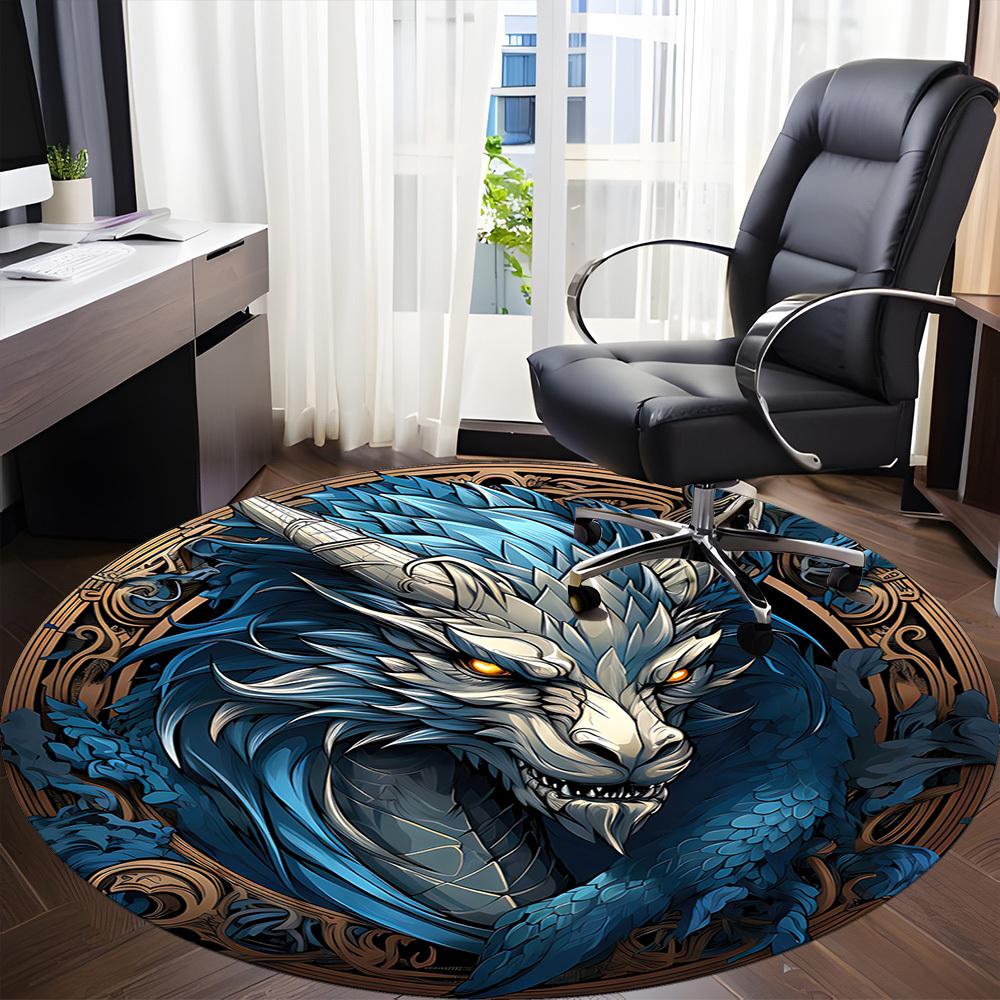 1pc Dragon Fantasy Artwork Carpet for Office Non-Slip, Round Carpet, Soft & Comfortable, Carpet for Office, Lightweight Round Floor Mat