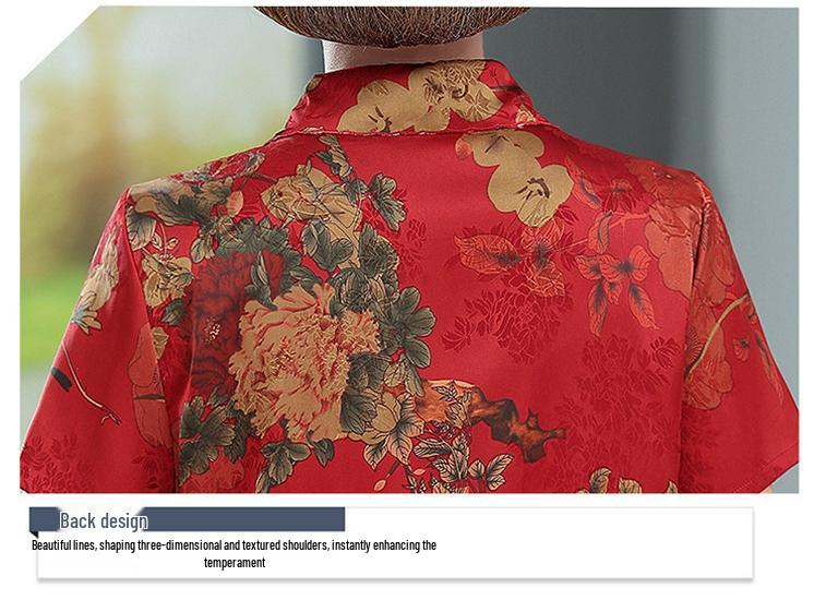 Silk Xiangyunsha Short-Sleeve Top for Middle-Aged Women
