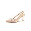 7520-8 [sheepskin] High Heels Women's Thin Heels 2025 New Pointed Empty Sandals Crystal Flower Wedding Shoes