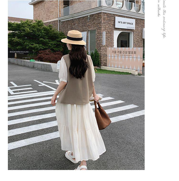 Elegant Summer 2026 White Pleated Retro Vest & Dress Set for Women