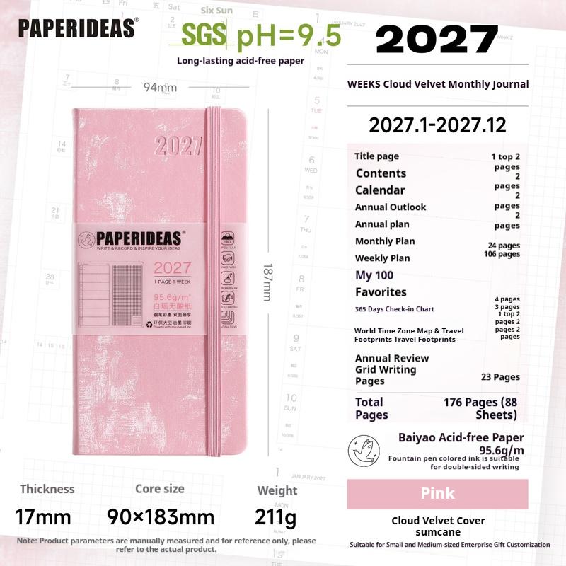 Paperideas Slim 2027 Weekly Planner Notebook PU Hardcover Weeks Journal Acid‑Free Paper Time Organizer Schedule Hand Book