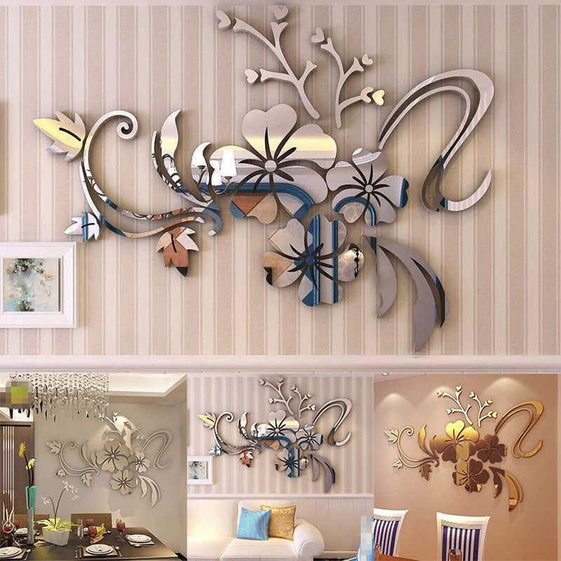 Removable 3D Mirror Flower Art Wall Sticker Acrylic Mural Decal Home Room Decor