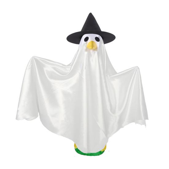 Halloween Porch Goose Outfit for 23" Goose Statue Spooky Ghost Goose Costume with Witch Hat for Outdoor Garden Patio Lawn Yard Decor