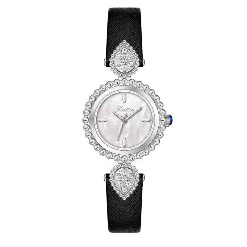 Quartz Watch Women S Diamond-Encrusted Women S Watch Fritillary Dial Temperament Retro Medieval Fashion