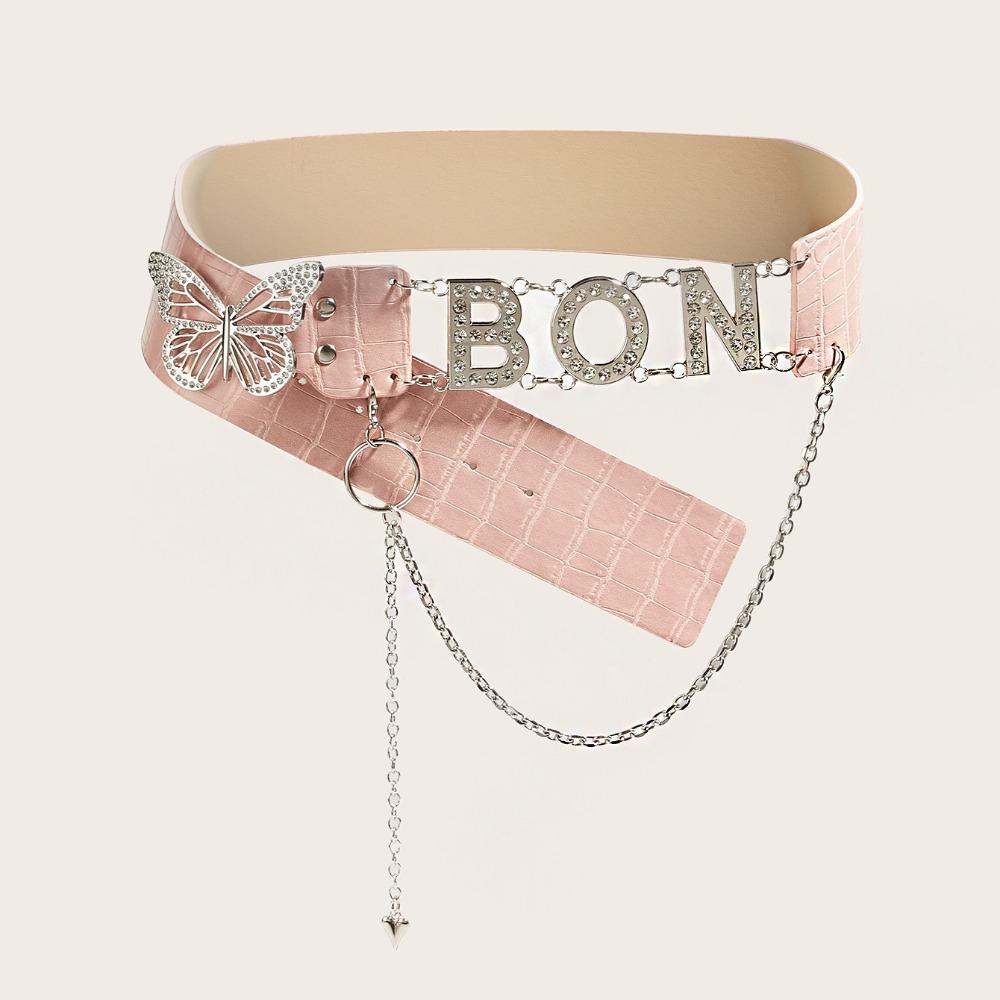 Y2K Rhinestone Belts PU Leather Waistband Simple Butterfly Waist Chain  Skirt Accessories