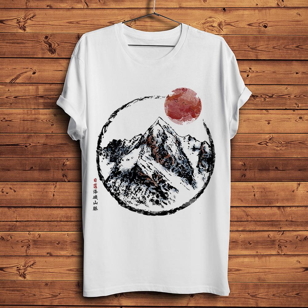 Sonnenuntergang in den Rocky Mountains Vintage lustiges T-Shirt Unisex neu weiß lässig Mann cool Tuschemalerei Stil T-Shirt unisex