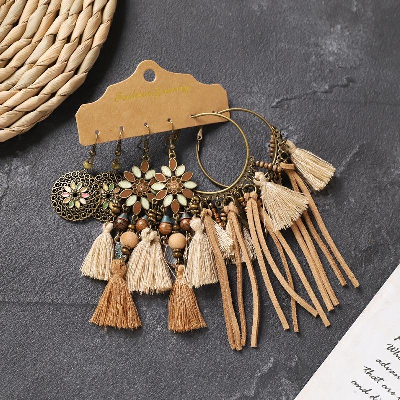 Long fringed earrings Bohemian wasteland exotic wind earrings retro vacation style suit earrings women
