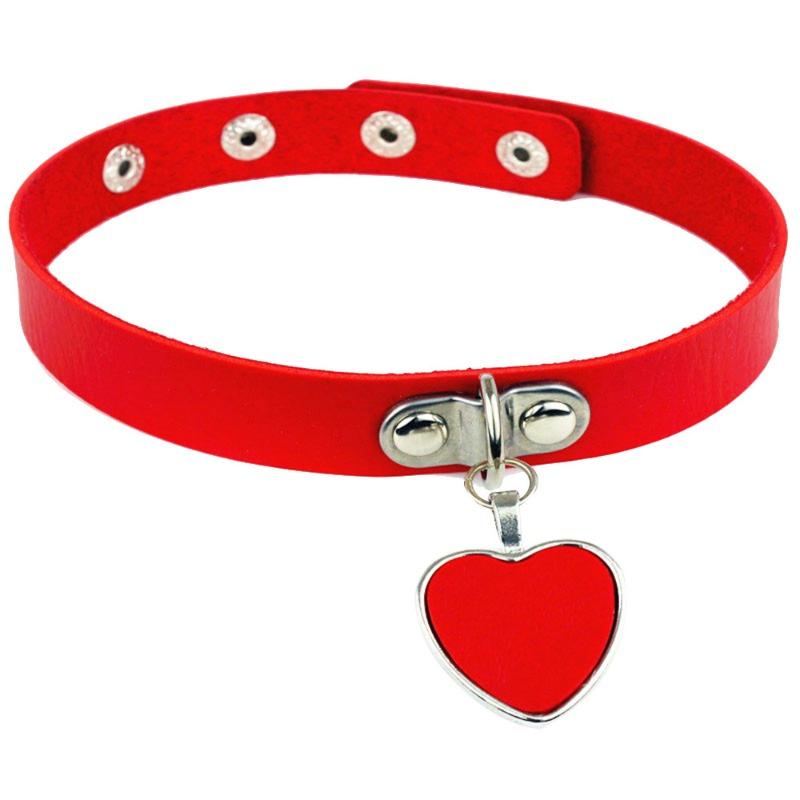 Eco-friendly PU Leather Anime Harajuku Punk Goth Love Peach Heart Pendant Necklace Collar Leather Necklace Necklace