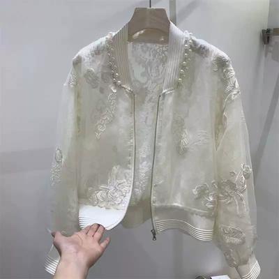Summer Clothes, New Chinese Style, High-end Nail Bead Embroidery, Sun Protection Jacket, Round Neck Design, Baseball Jacket, Top