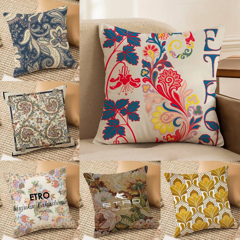Cashew Nut Flower Pattern Natural Etro Pillow Case Comfort Sofa Bed Silky elegant Invisible zipper Decorative cushion cover