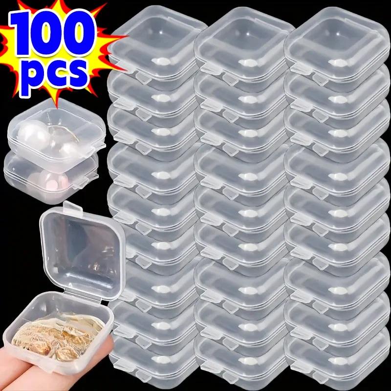 Großhandel Mini Square Aufbewahrungsbox Transparent Kunststoff Flip Cover Kleine Fall Pille Schmuck Ohrringe Staubdichte Aufbewahrung Pack Boxen