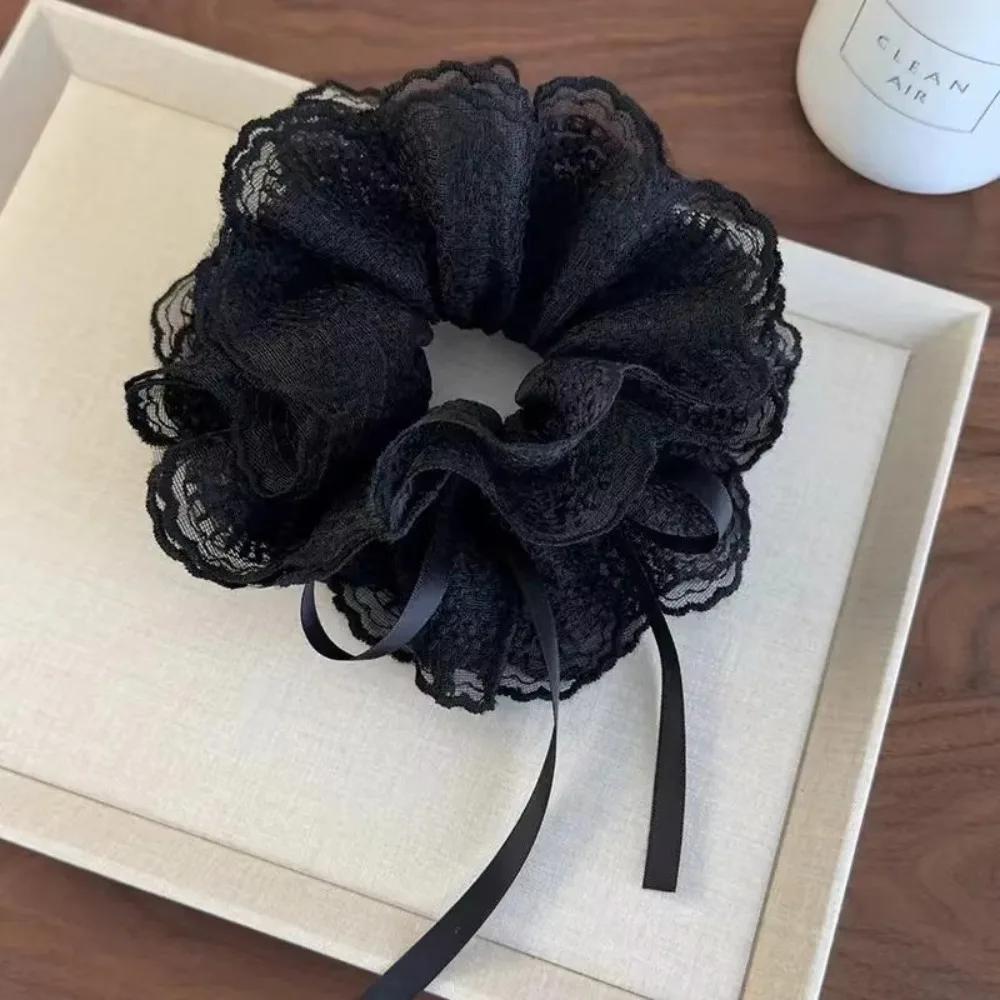Sweet Lace Trim Lace Scrunchies Multi-Layer Elastic Hair Bands Ponytail Holder Girls чёрный