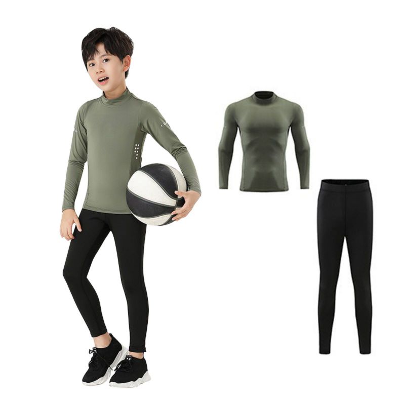 3-16 Years Kids Boys Quick Drying Breathable Elastic Sports Suit Sweatshirt Top and Tight Pants