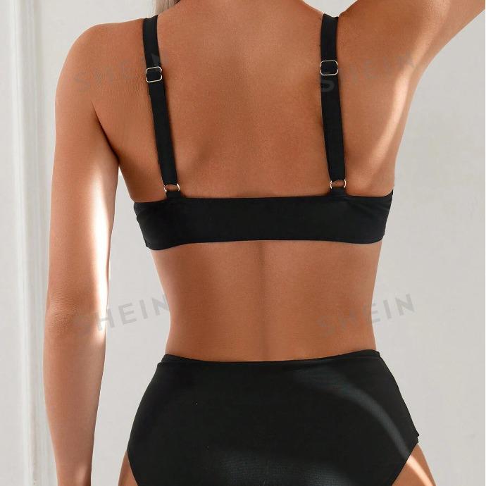 2024 U-Shaped High-Waisted Women's Two-Piece Bikini for Beach Vacation