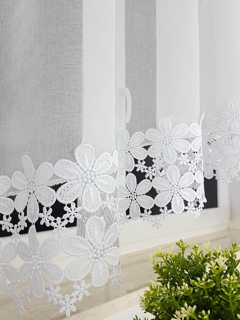 Ready-made Curtain Made of Sable Fabric with Double Guipure Lace 600x160 Cm