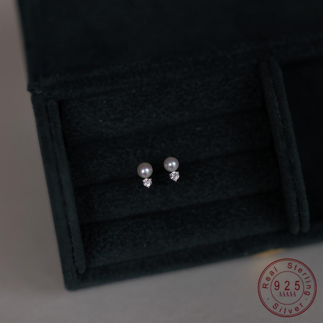 

925 Sterling Silver Plating 14K Gold Exquisite Simulated Pearl Zircon Earrings for Women Korean Korean Small Sweet Jewelry Gold