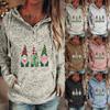 Camicetta stampata natalizia a maniche lunghe con scollo a O, moda casual da donna