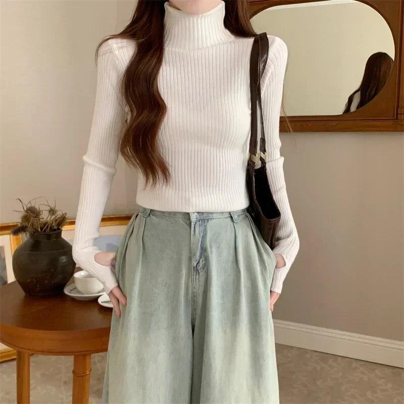 Turtleneck Sweater Casual Pullover Fashion Women Autumn Winter Korean Knitted Thick Sweaters Bottom Sweater Woman Jumper 29559