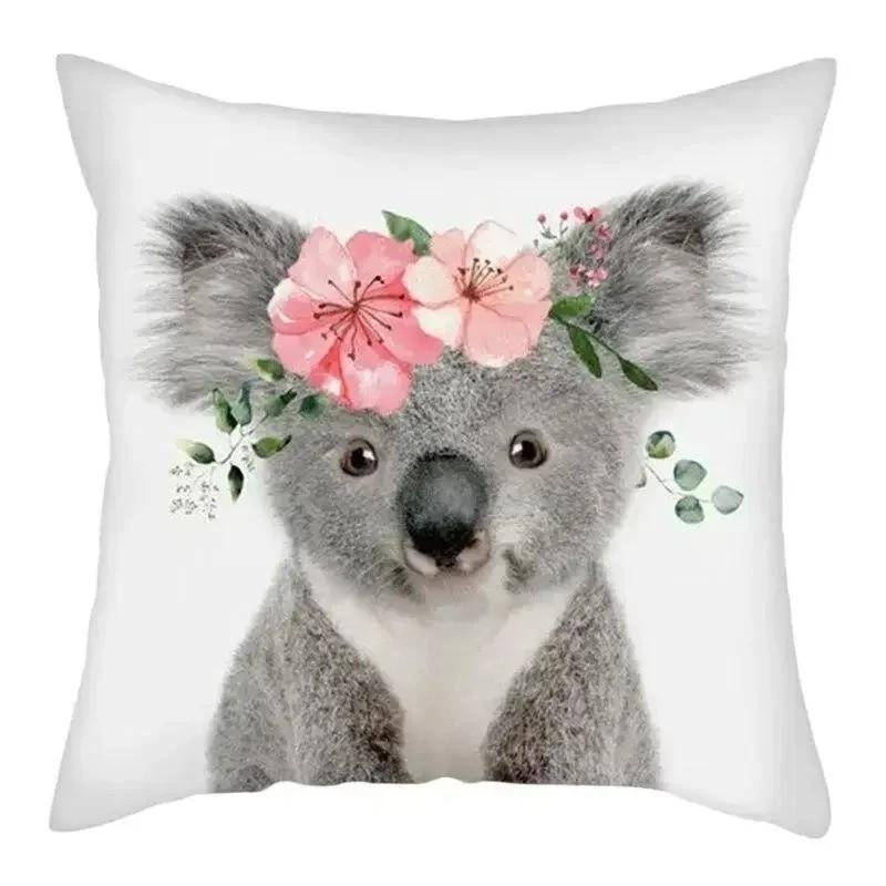 Koala With Flower And Sleeping Koala Pillowcase Pattern Cushion Cover Suitable For Sofa Bedroom Car Pillow Cover