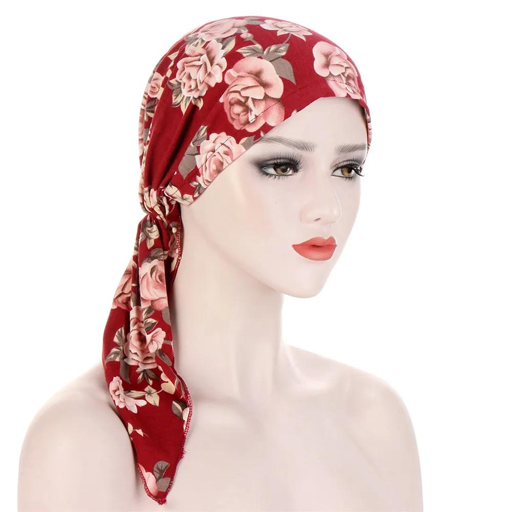 New Muslim Inner Hijab Turban Women Pre-Tied Cap Long Tail Headscarf Wrap Beanies Bonnet Head Scarf Stretch Headwear Ninja Hat