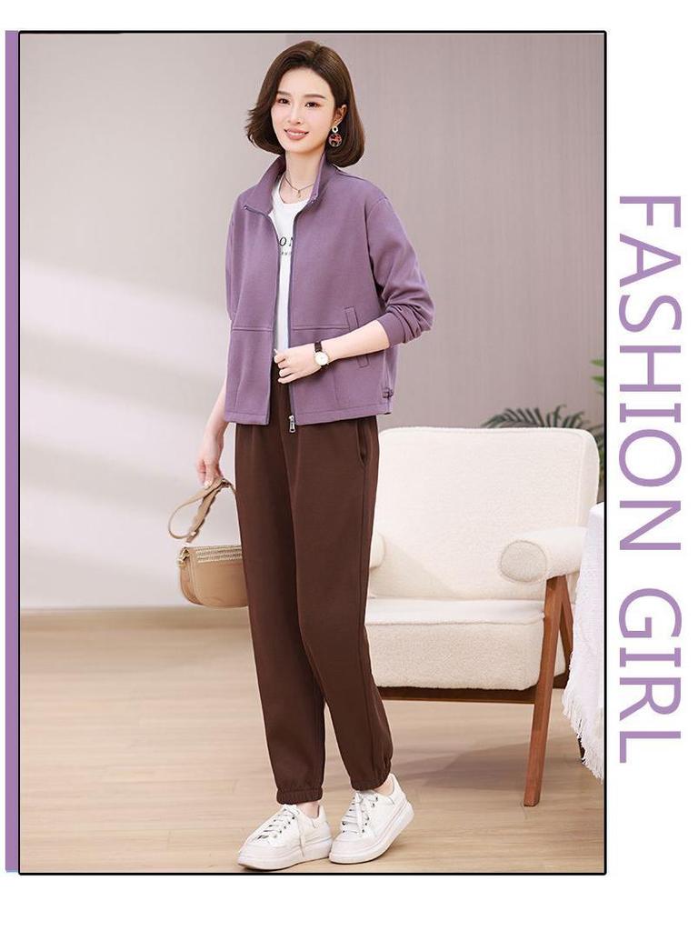 Middle-aged Women's Casual Sportswear: Fashionable Two-Piece Spring/Autumn Sweatshirt Set