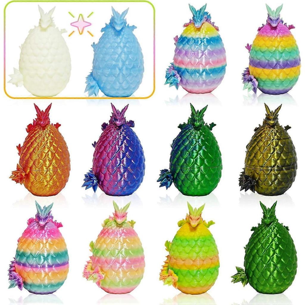 12PCS 3D Printed Easter Eggs with Dragons Inside, Easter Surprise Dragon Eggs, 3D Printed Animals, Easter Basket Stuffers,Fidget Toys Gifts