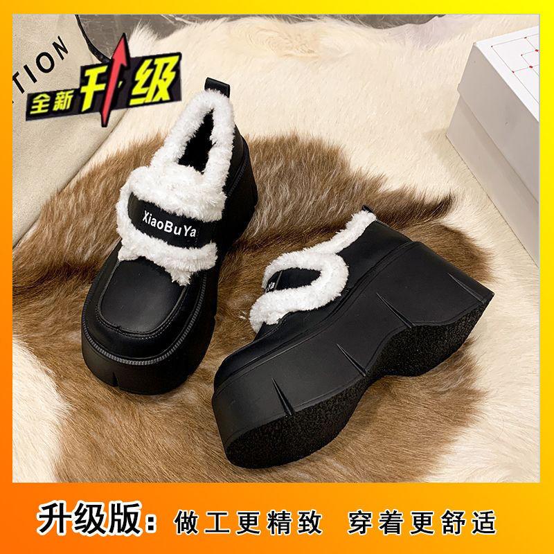 Thick-soled student velvet inner height-increasing women's shoes 2025 winter new sports and leisure shoes versatile high-heeled warm cotton shoes