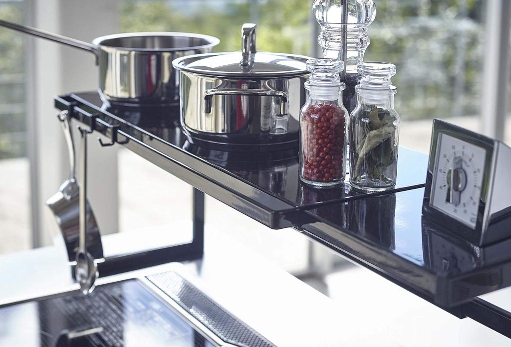 Yamazaki Extendable Kitchen Support Rack, Black, Approx. W54-92cm x D22.5cm x H25cm, Tower Extendable Support Rack, Kitchen Storage Rack, Model 4481