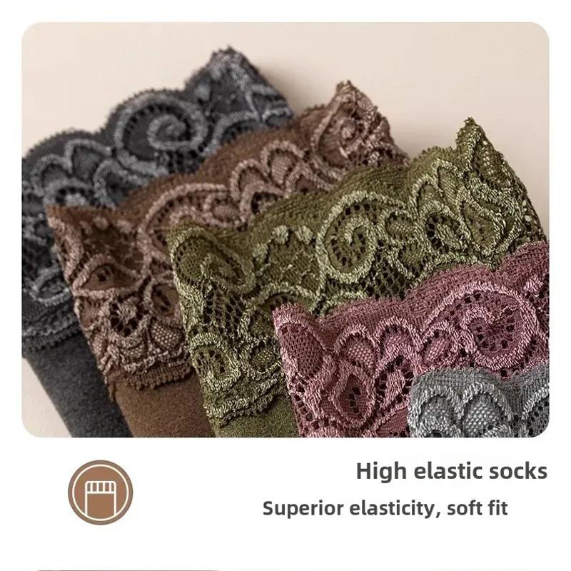 1Pair Lace Keep Warm Thicken Winter Socks Self-heating Fleece-lined Cotton Snow Socks