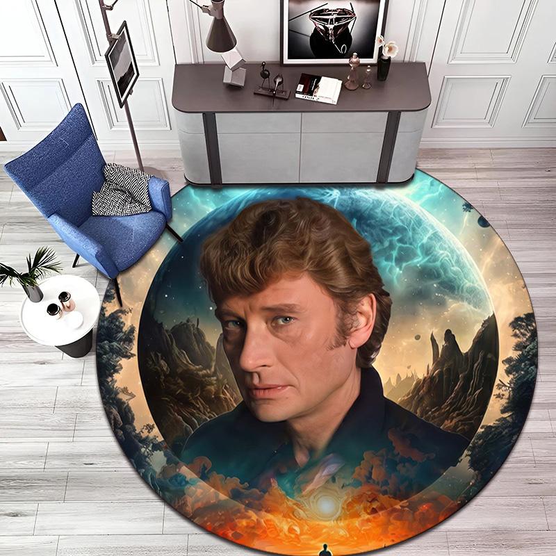 French legendary rock singer and actor Johnny Hallyday Round Carpet Soft Home Decoration Corridor Table and Chair Anti slip Outdoor Floor Mat rug H1