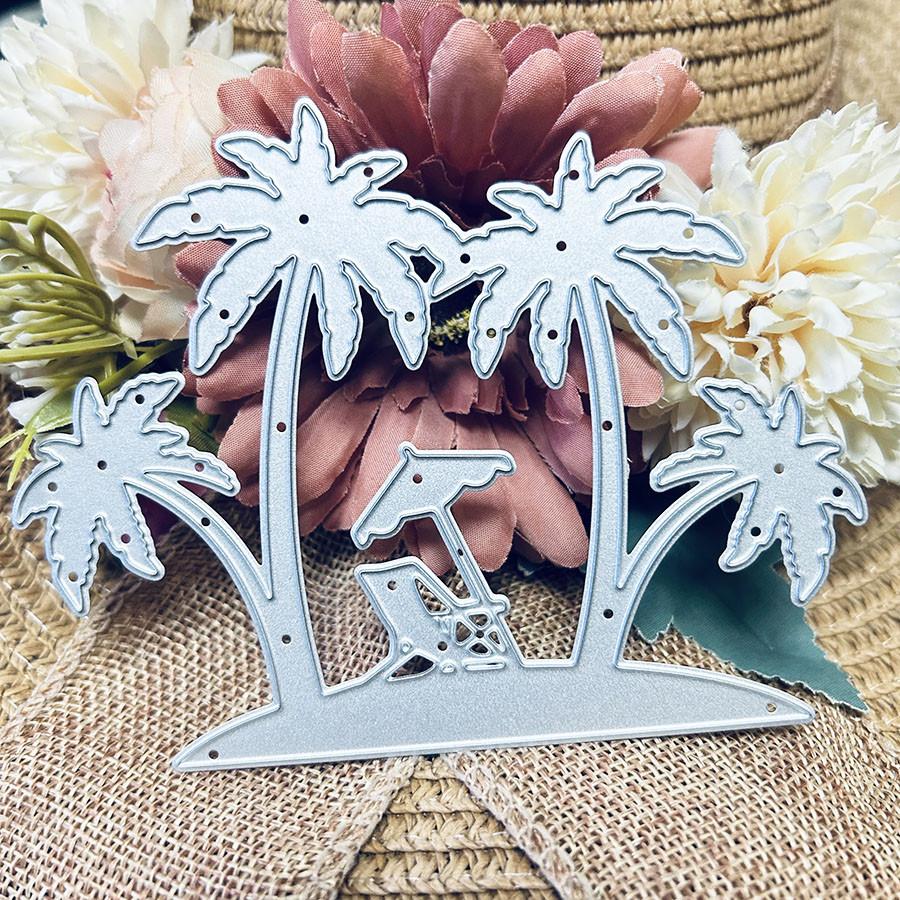 Summer Vacation Beach Coconut Tree Beach Chair Umbrella Metal Cutting Dies for DIY Scrapbooking Photo Album Embossing Paper Cards Crafts