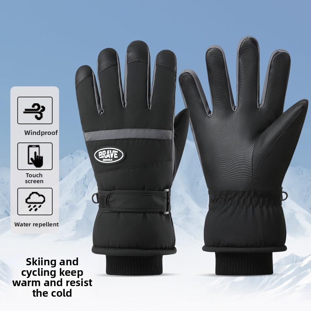 Motorcycle Winter Warm Snowboard Ski Gloves Unisex Non-Slip Touch Screen Waterproof Pu Leather Outdoor Cycling Fleece Snow Glove