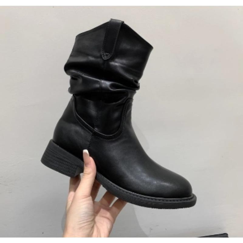 New Style Luxury Women's Fashion Short Boots Women's High Quality Genuine Leather Boots Wrinkled Split Toe Commuter Calf Boots