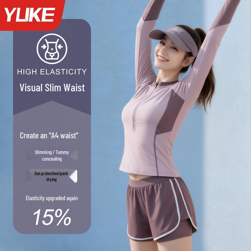 Yuke Women's Modest Long Sleeve Two-Piece Swimsuit