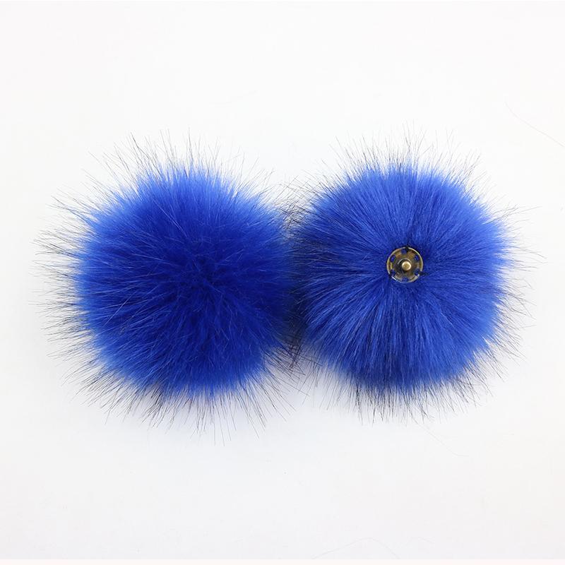 2Pcs Faux Fox Fur Pom-Pom for Hats DIY Crafts Hairball Hat Ball Pompom for Handicrafts with Press Button Toys Accessories